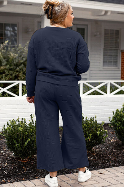 Textured Long Sleeve Top and Drawstring Pants Set - Bottoms - Loungewear - 24 - 2024