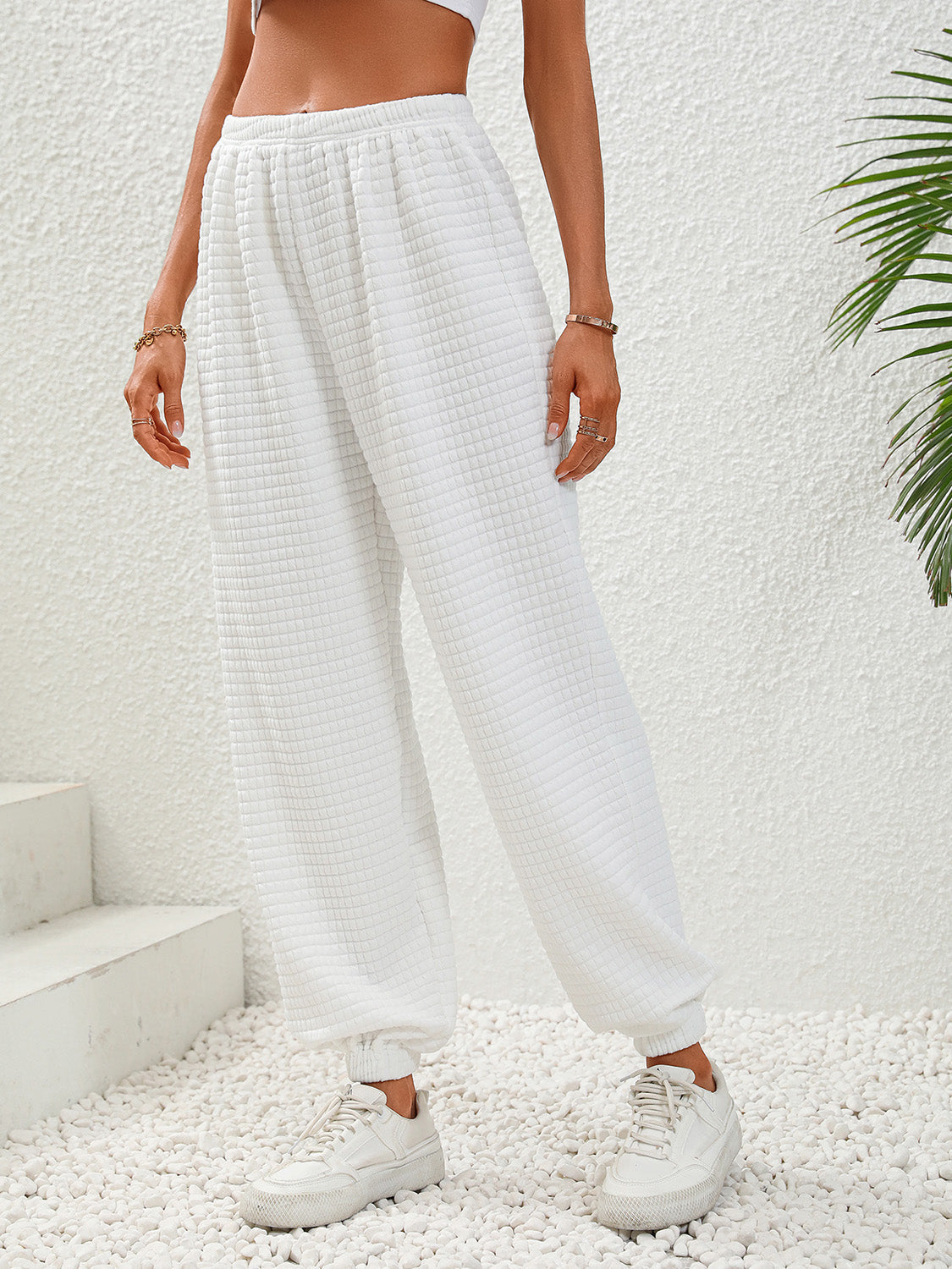 Textured Pull-On Joggers - White / S - Bottoms - Pants - 1 - 2024