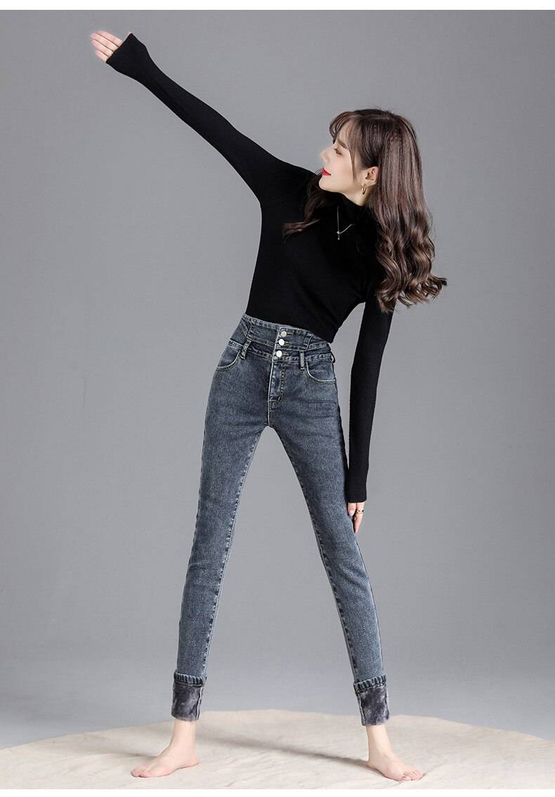 Thick Fleece High-waist Skinny Jeans - Bottoms - Shirts & Tops - 16 - 2024