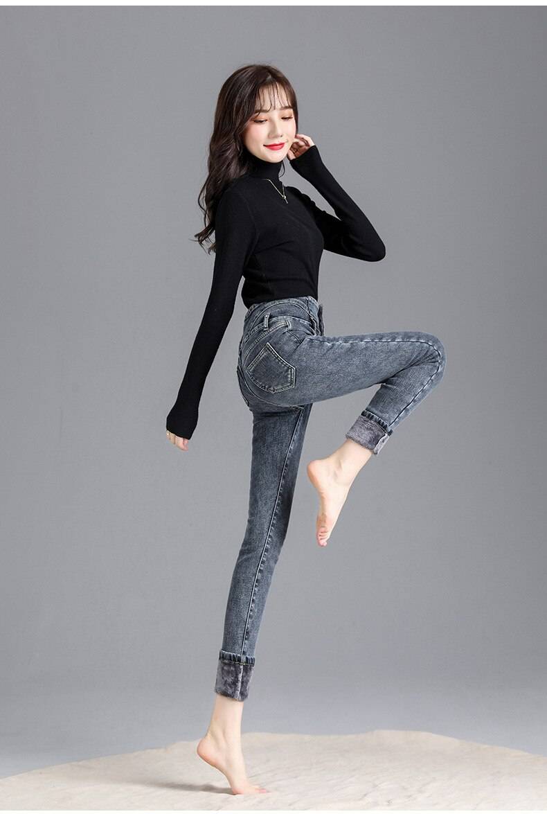Thick Fleece High-waist Skinny Jeans - Bottoms - Shirts & Tops - 21 - 2024