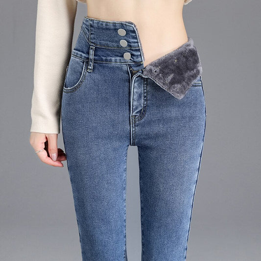 Thick Fleece High-waist Skinny Jeans - Blue / 25 - Bottoms - Shirts & Tops - 36 - 2024