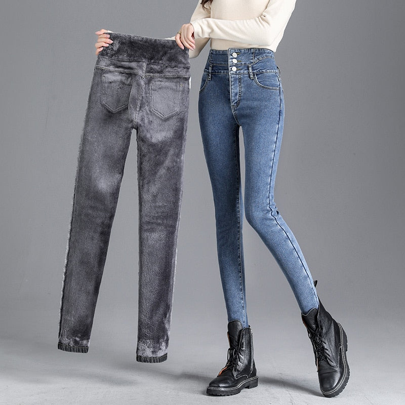 Thick Fleece High-waist Skinny Jeans - Bottoms - Shirts & Tops - 3 - 2024