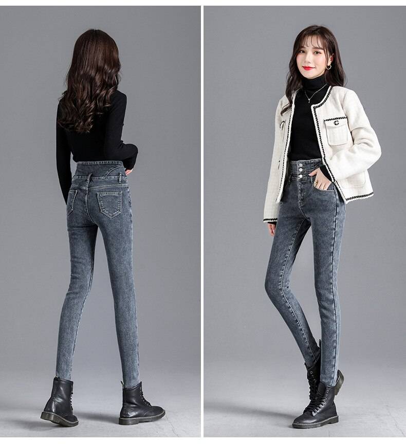 Thick Fleece High-waist Skinny Jeans - Bottoms - Shirts & Tops - 19 - 2024