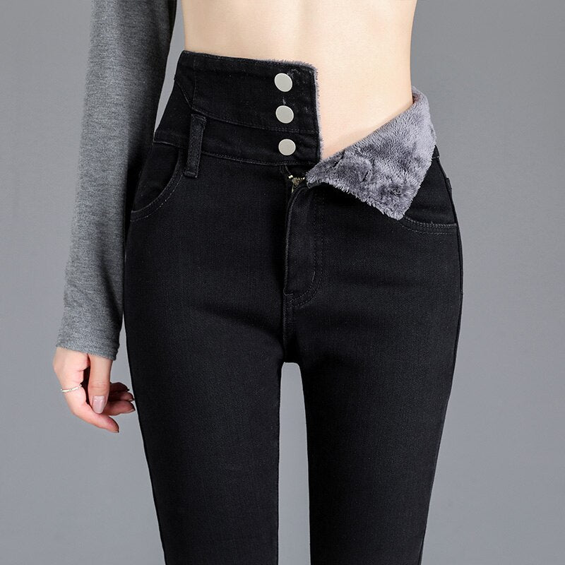 Thick Fleece High-waist Skinny Jeans - Black / 25 - Bottoms - Shirts & Tops - 37 - 2024