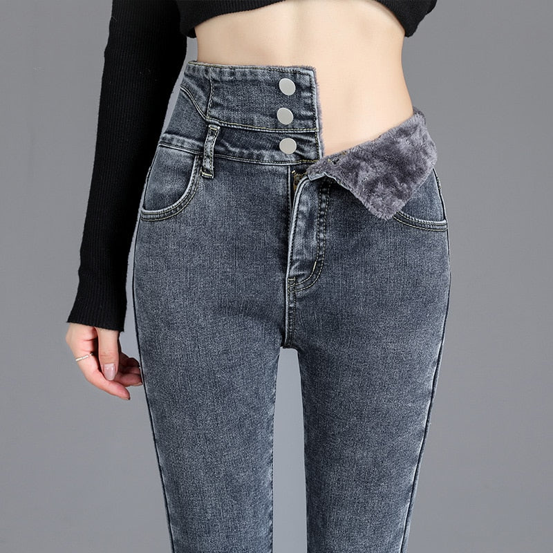 Thick Fleece High-waist Skinny Jeans - Bottoms - Shirts & Tops - 5 - 2024