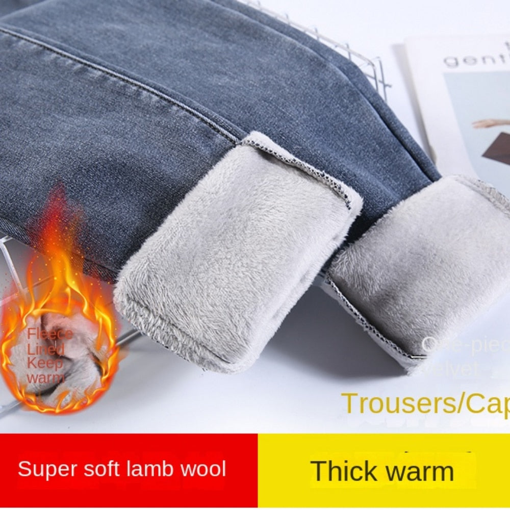 Thick Fleece-Lined High Waist Jeans - Bottoms - Clothing - 3 - 2024