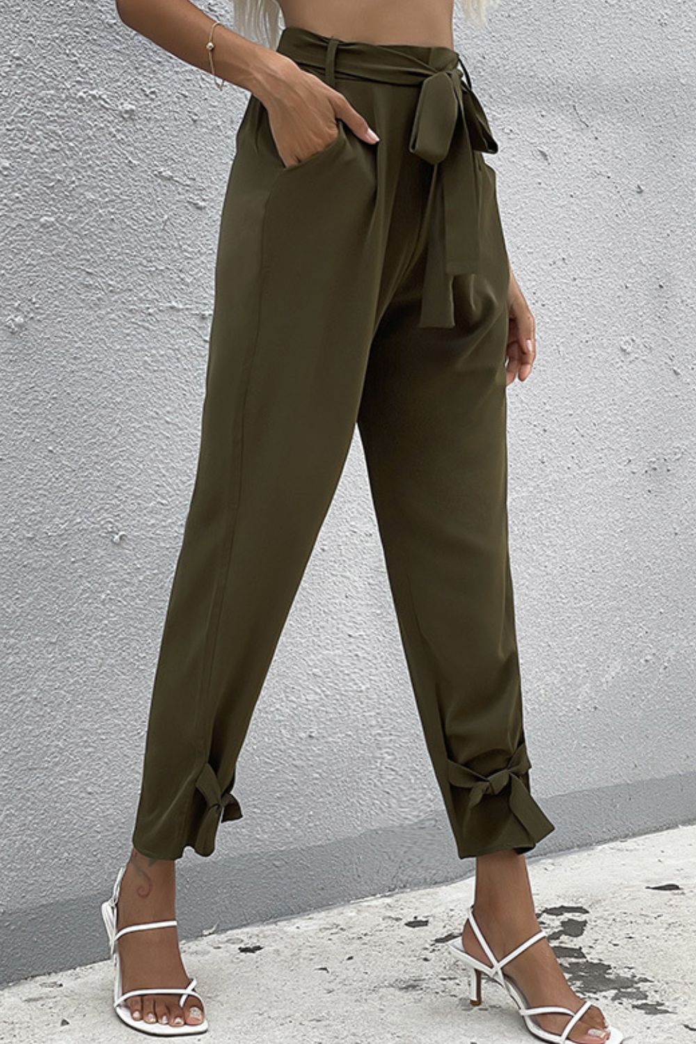 Tie Detail Belted Pants with Pockets - Bottoms - Pants - 3 - 2024