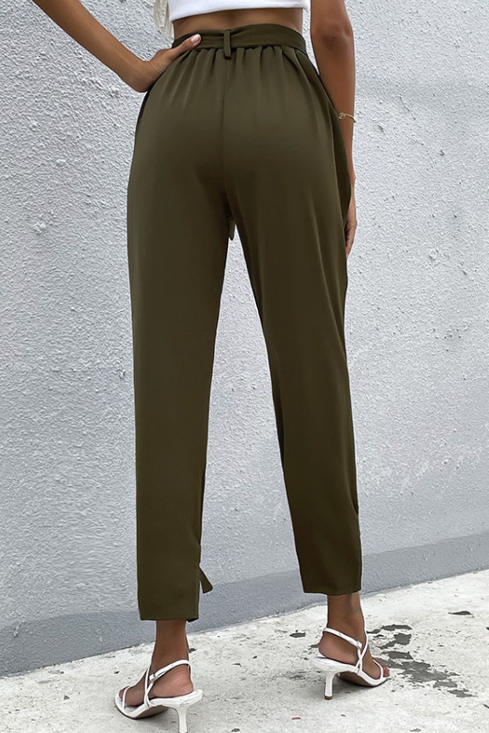 Tie Detail Belted Pants with Pockets - Bottoms - Pants - 2 - 2024