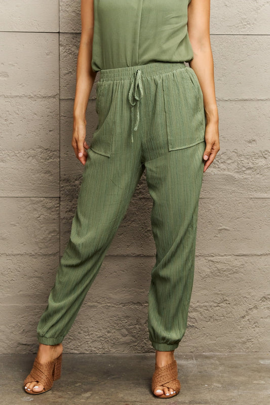 Tie Waist Long Pants with Pocket - Green / S - Bottoms - Pants - 1 - 2024