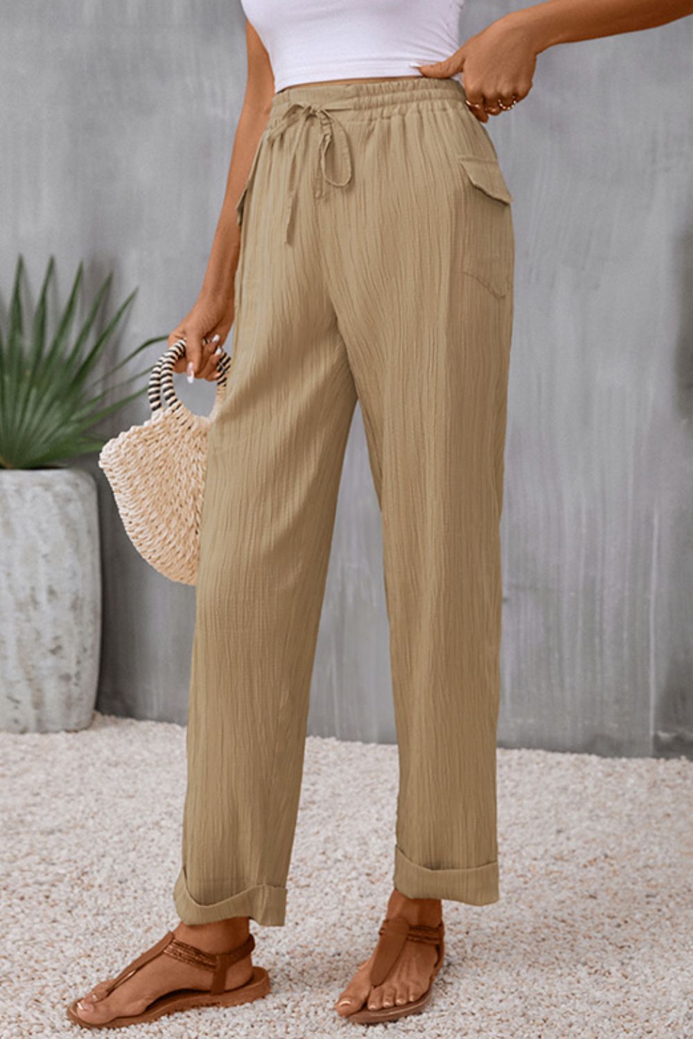 Tie Waist Pocketed Long Pants - Bottoms - Pants - 4 - 2024