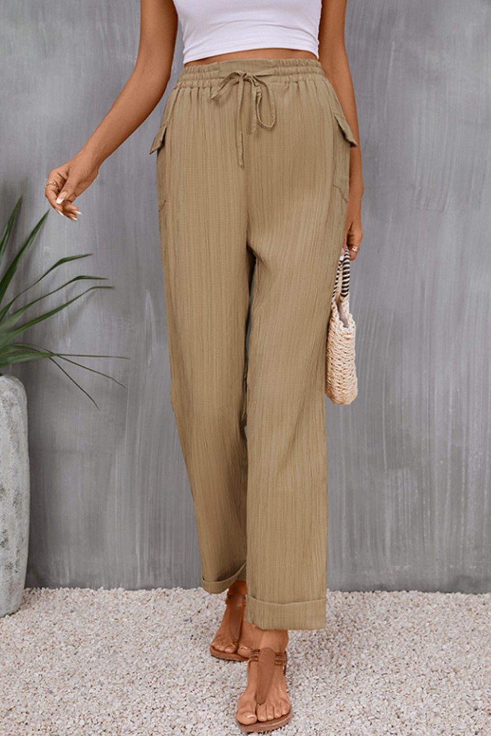 Tie Waist Pocketed Long Pants - Bottoms - Pants - 3 - 2024