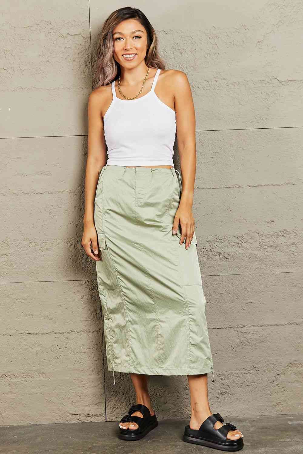 Just In Time High Waisted Cargo Midi Skirt - Bottoms - Skirts - 5 - 2024