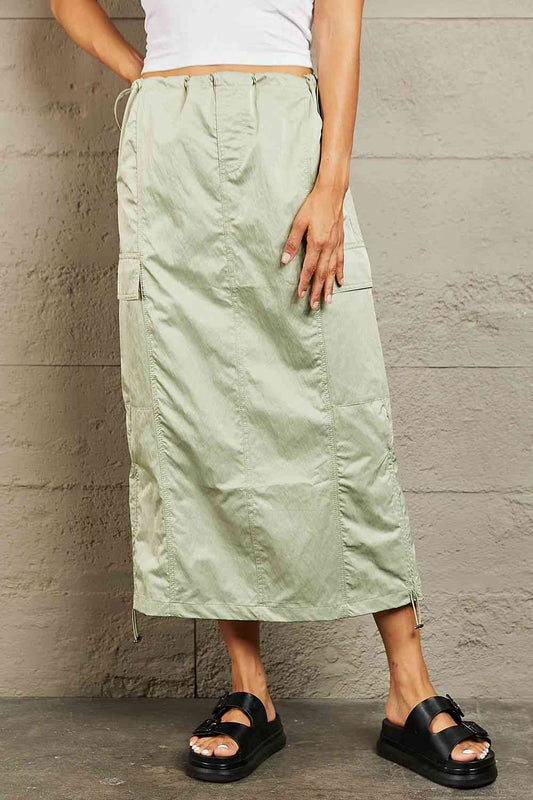 Just In Time High Waisted Cargo Midi Skirt - Light Green / S - Bottoms - Skirts - 1 - 2024