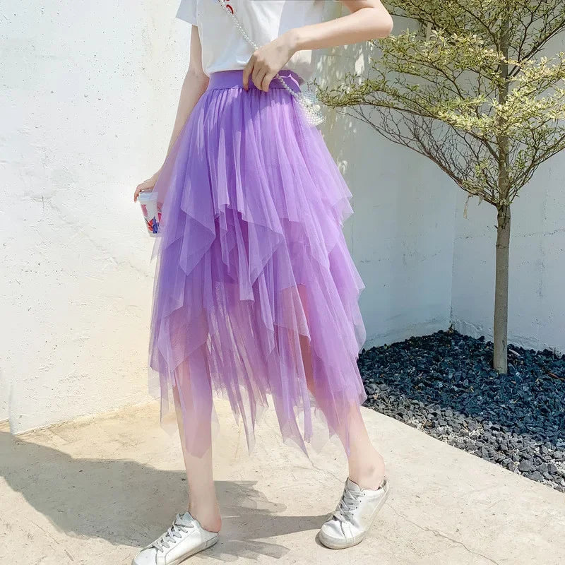 Tulle Midi Skirt for Women - Harajuku High Waist Fashion Summer Tutu - Purple / One Size - Bottoms - Skirts - 16 - 2024