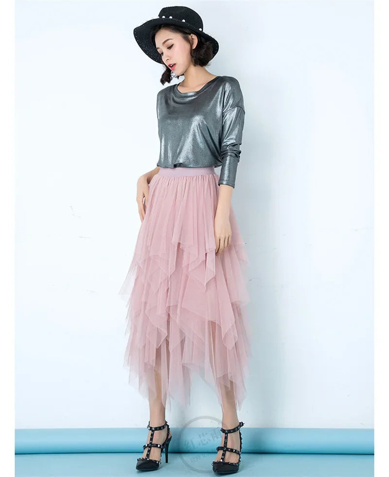 Tulle Midi Skirt for Women - Harajuku High Waist Fashion Summer Tutu - Pink / One Size - Bottoms - Skirts - 8 - 2024