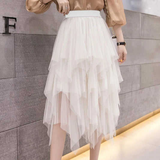Tulle Midi Skirt for Women - Harajuku High Waist Fashion Summer Tutu - White / One Size - Bottoms - Skirts - 7 - 2024