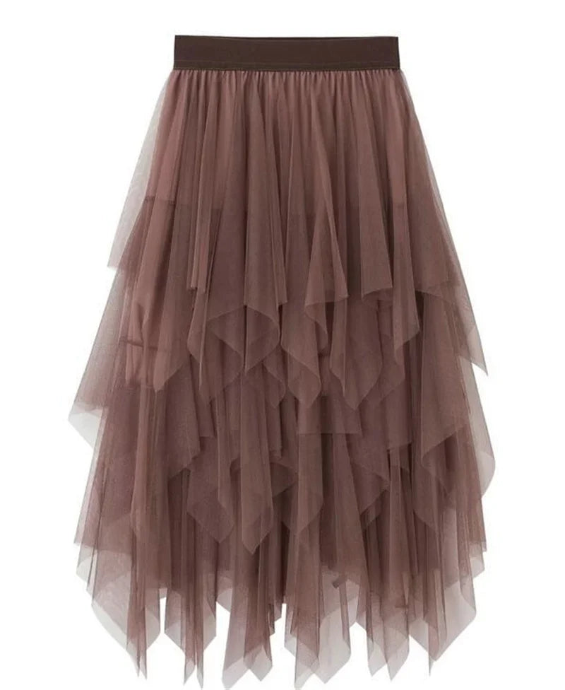 Tulle Midi Skirt for Women - Harajuku High Waist Fashion Summer Tutu - Khaki / One Size - Bottoms - Skirts - 11 - 2024