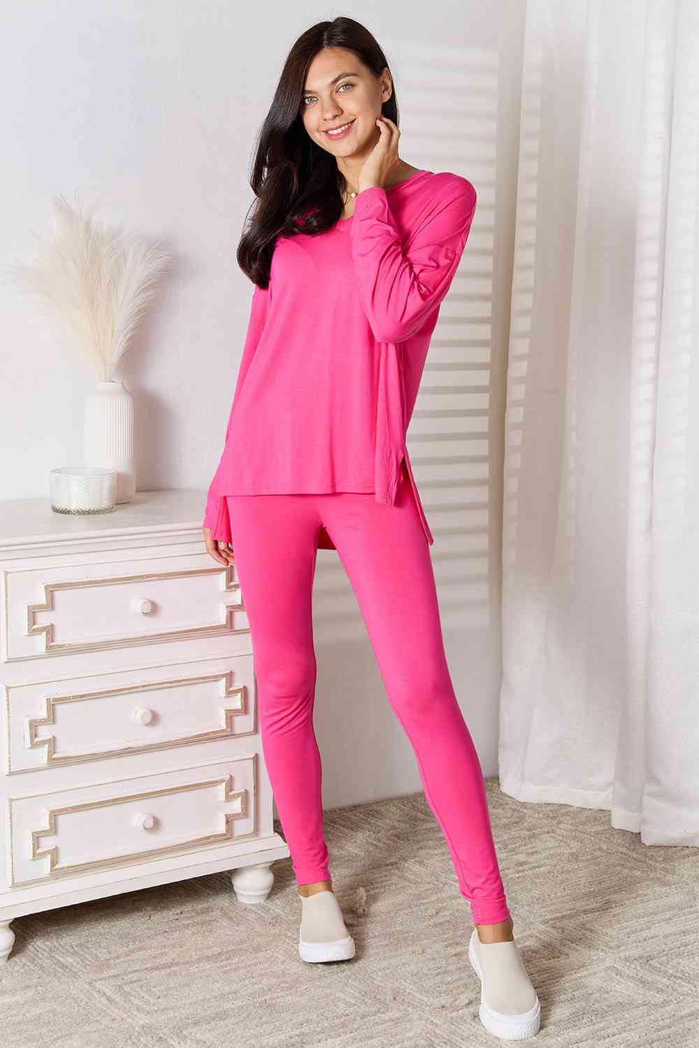 V-Neck Soft Rayon Long Sleeve Top and Pants Lounge Set - Bottoms - Outfit Sets - 3 - 2024