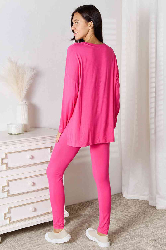 V-Neck Soft Rayon Long Sleeve Top and Pants Lounge Set - Bottoms - Outfit Sets - 2 - 2024