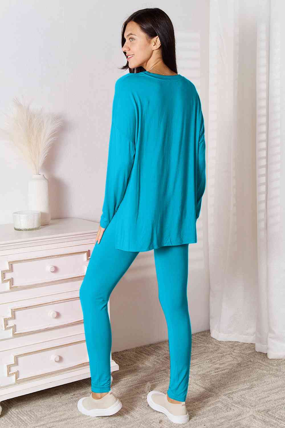 V-Neck Soft Rayon Long Sleeve Top and Pants Lounge Set - Bottoms - Outfit Sets - 12 - 2024