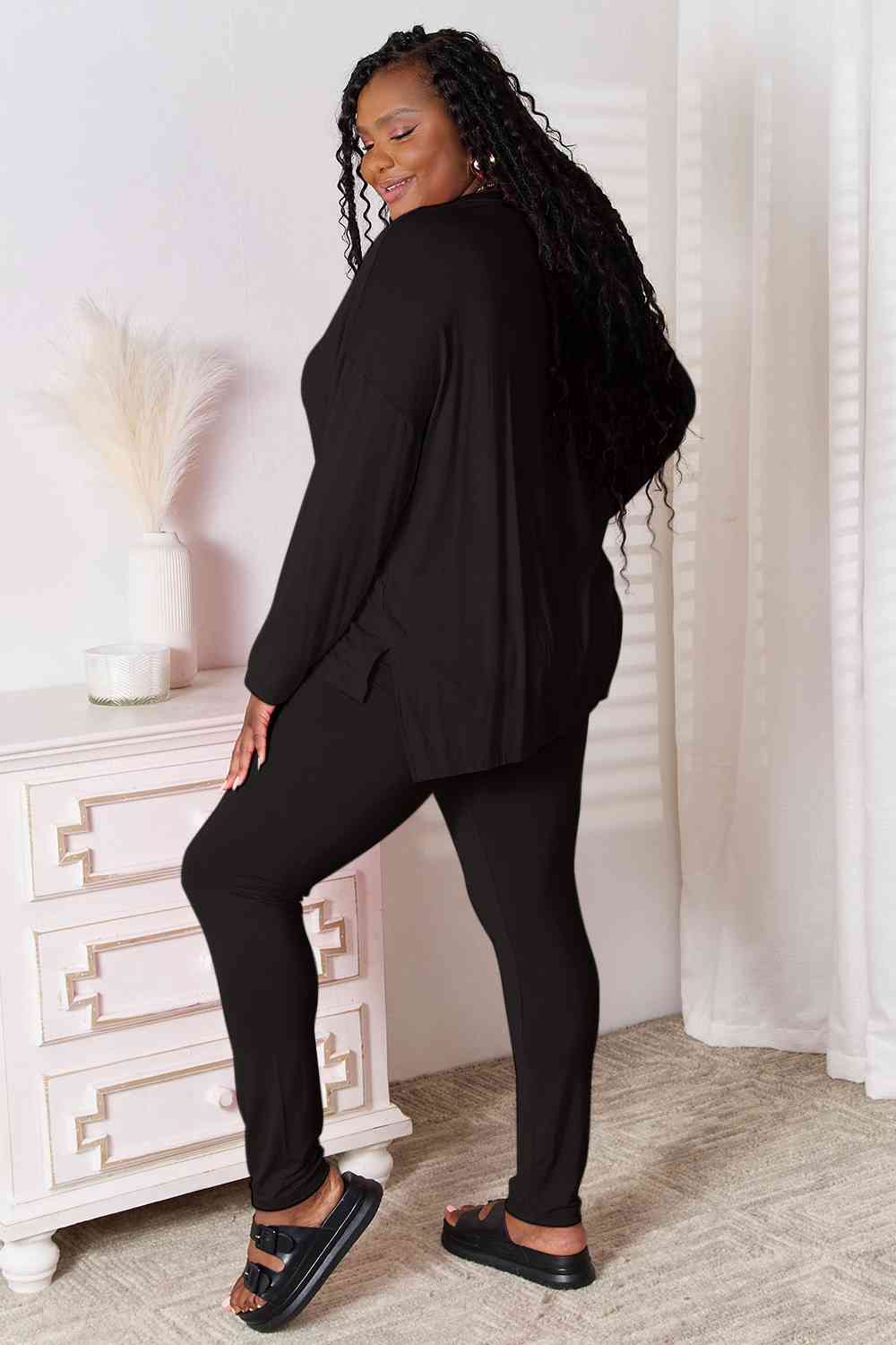 V-Neck Soft Rayon Long Sleeve Top and Pants Lounge Set - Bottoms - Outfit Sets - 10 - 2024