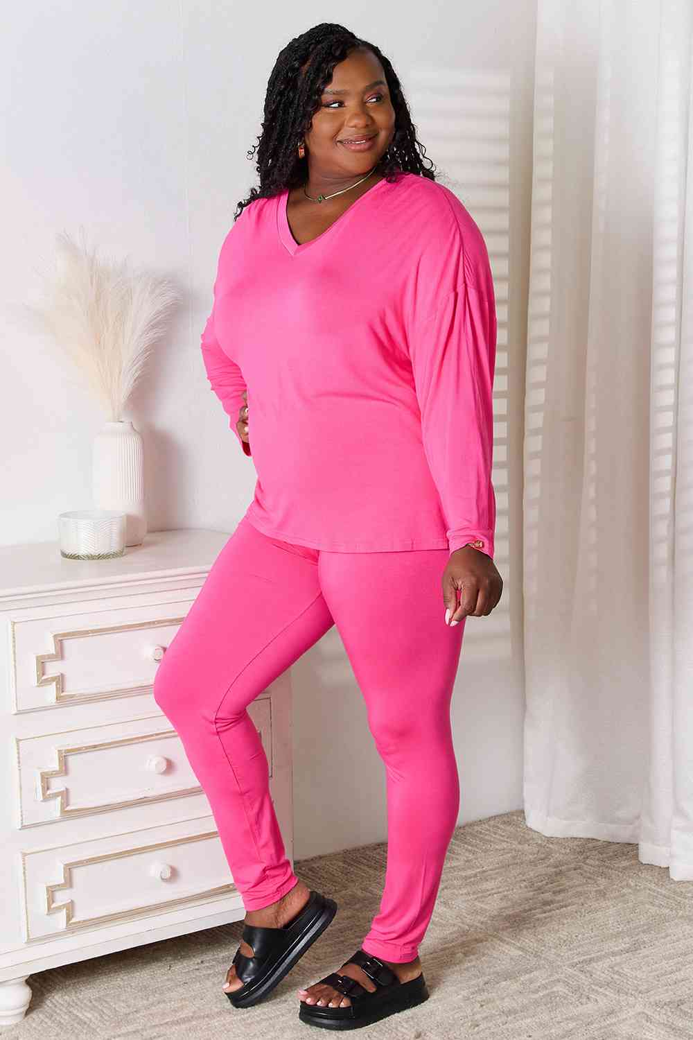 V-Neck Soft Rayon Long Sleeve Top and Pants Lounge Set - Bottoms - Outfit Sets - 6 - 2024