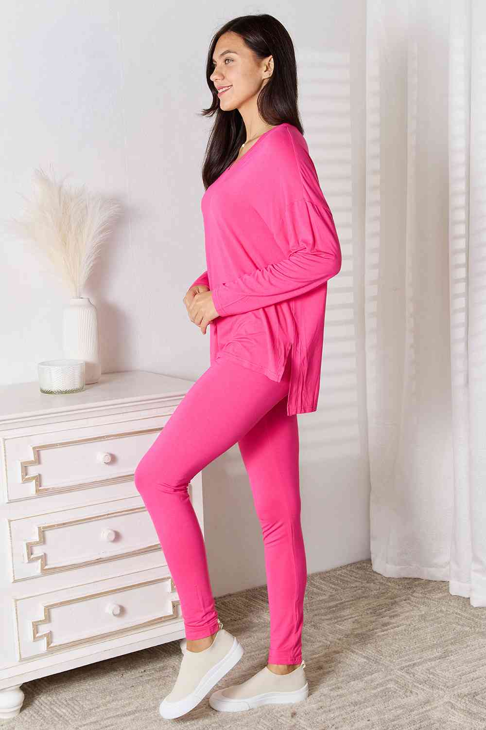 V-Neck Soft Rayon Long Sleeve Top and Pants Lounge Set - Bottoms - Outfit Sets - 4 - 2024
