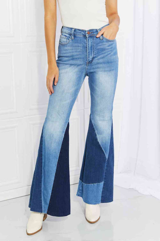 Vibrant Sienna Full Size Color Block Flare Jeans - Medium Wash / 1/24 - Bottoms - Pants - 1 - 2024