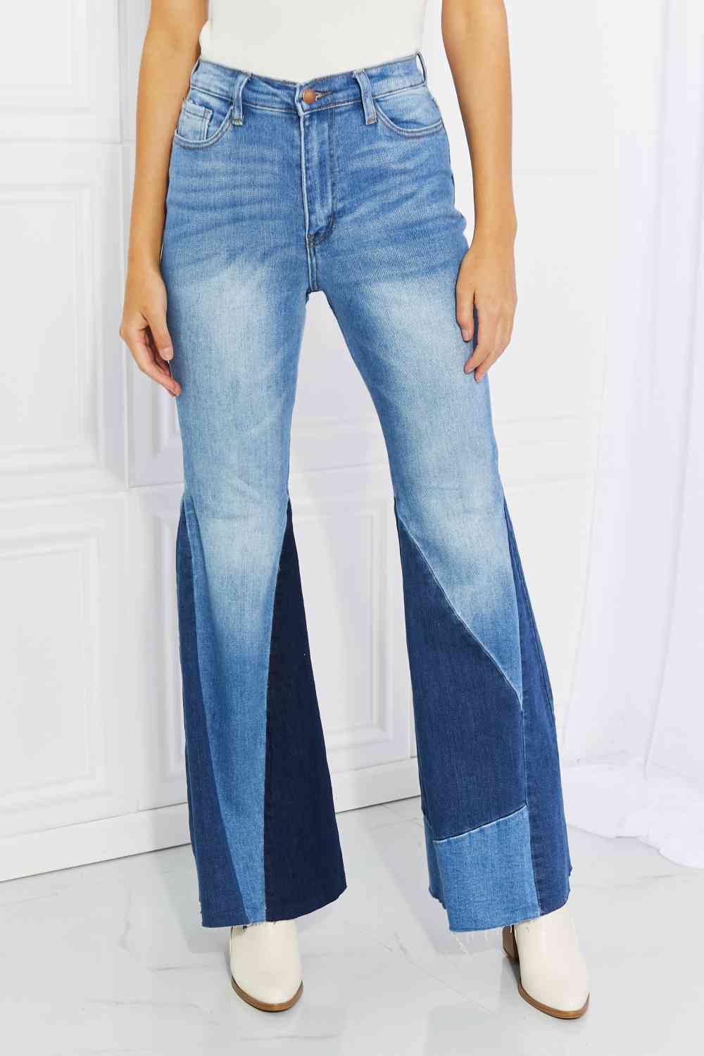 Vibrant Sienna Full Size Color Block Flare Jeans - Bottoms - Pants - 3 - 2024
