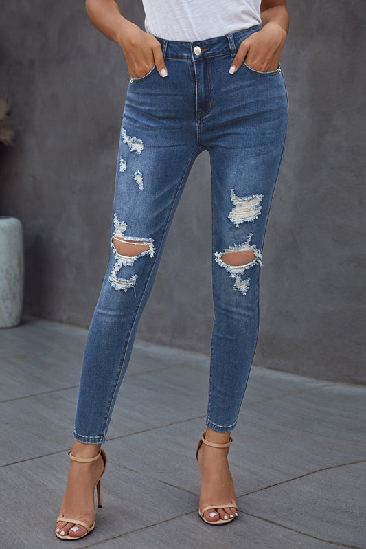 Vintage Skinny Ripped Jeans - Blue / S - Bottoms - Pants - 1 - 2024