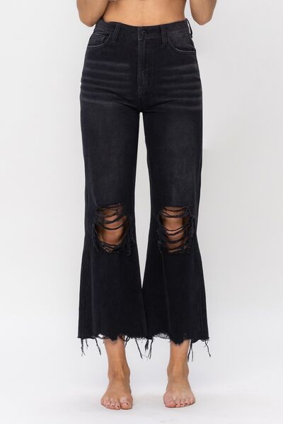 Vintage Ultra High Waist Distressed Crop Flare Jeans - Black / 24 - Bottoms - Pants - 1 - 2024