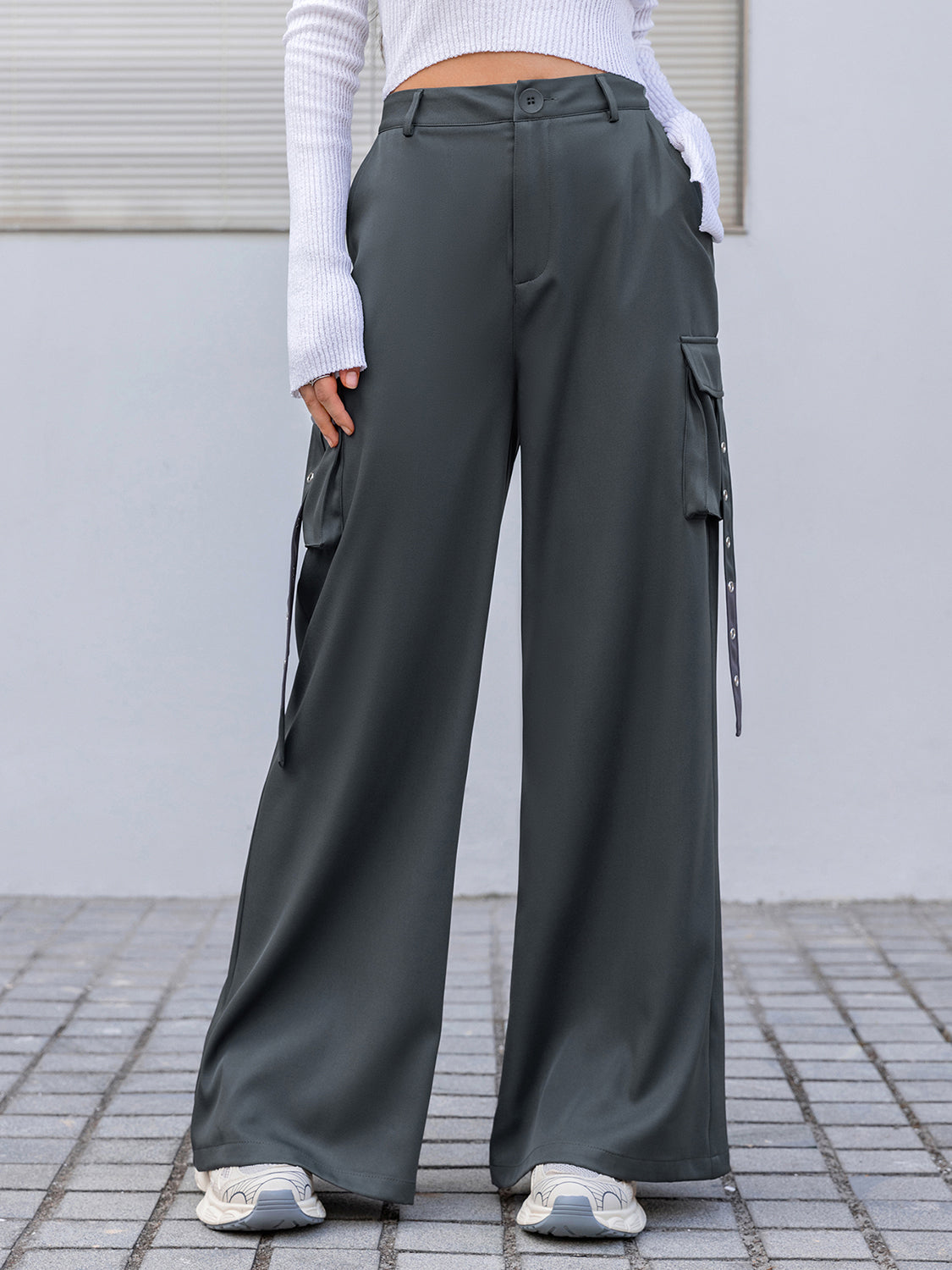 Wide Leg Cargo Pants - Dark Gray / S - Bottoms - Pants - 1 - 2024