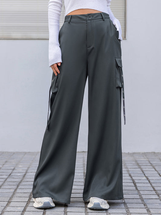 Wide Leg Cargo Pants - Dark Gray / S - Bottoms - Pants - 1 - 2024