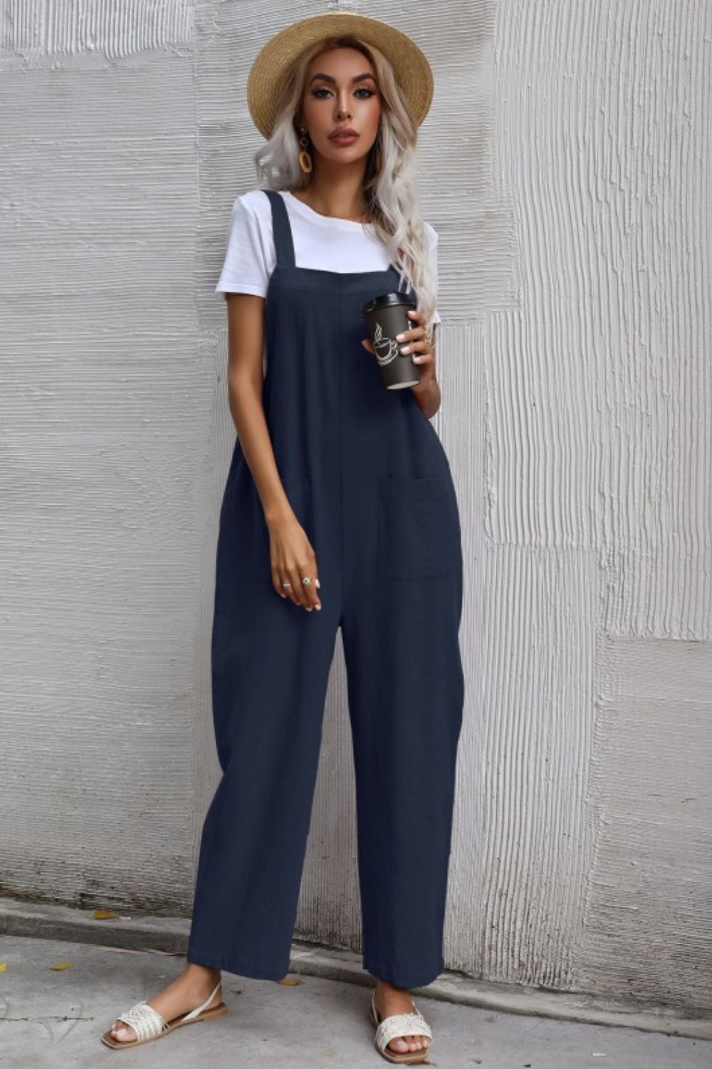Wide Leg Overalls with Front Pockets - Dark Blue / S - Bottoms - Pants - 5 - 2024