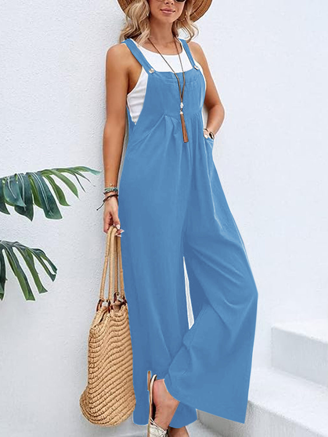 Wide Leg Overalls with Pockets - Bottoms - Overalls - 10 - 2024