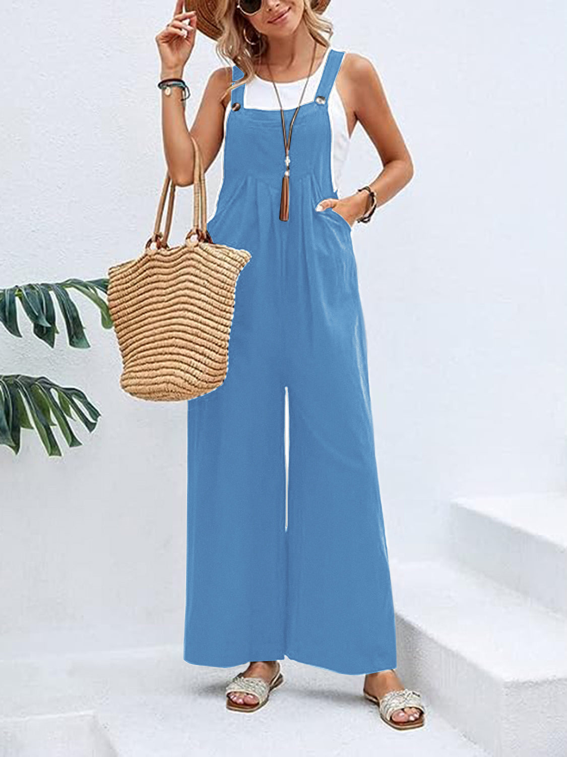 Wide Leg Overalls with Pockets - Bottoms - Overalls - 12 - 2024