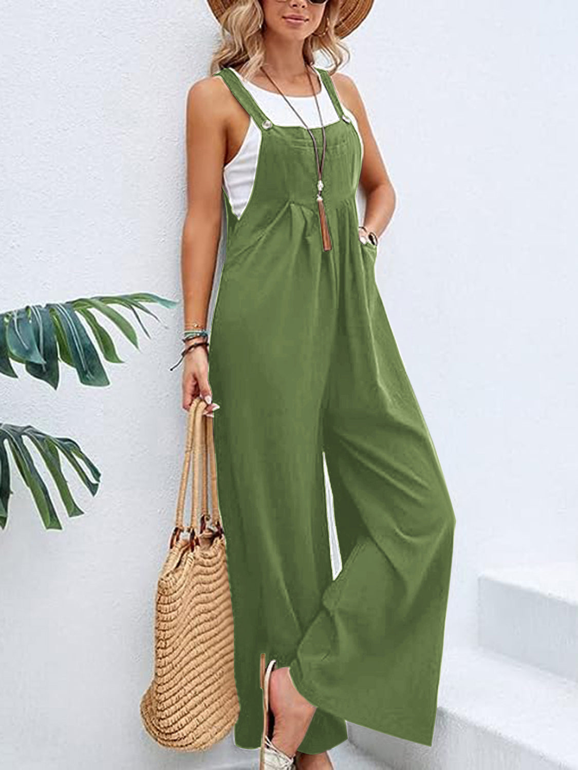 Wide Leg Overalls with Pockets - Bottoms - Overalls - 13 - 2024