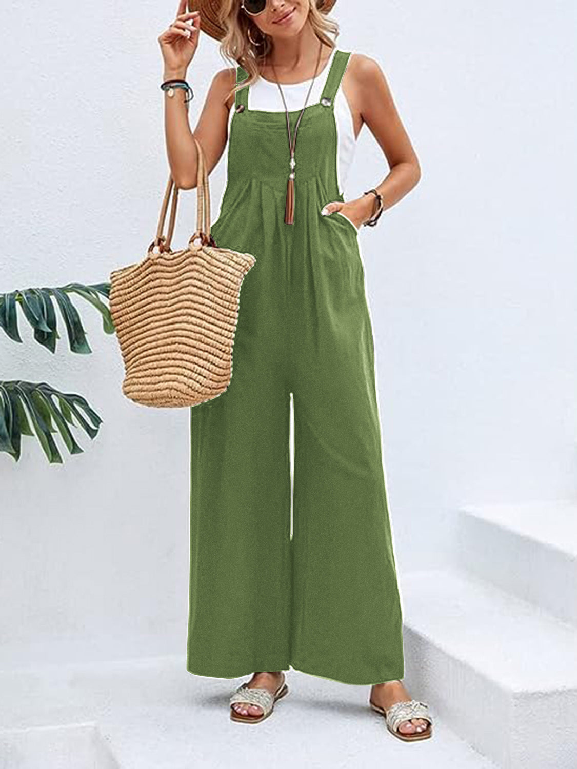 Wide Leg Overalls with Pockets - Bottoms - Overalls - 15 - 2024