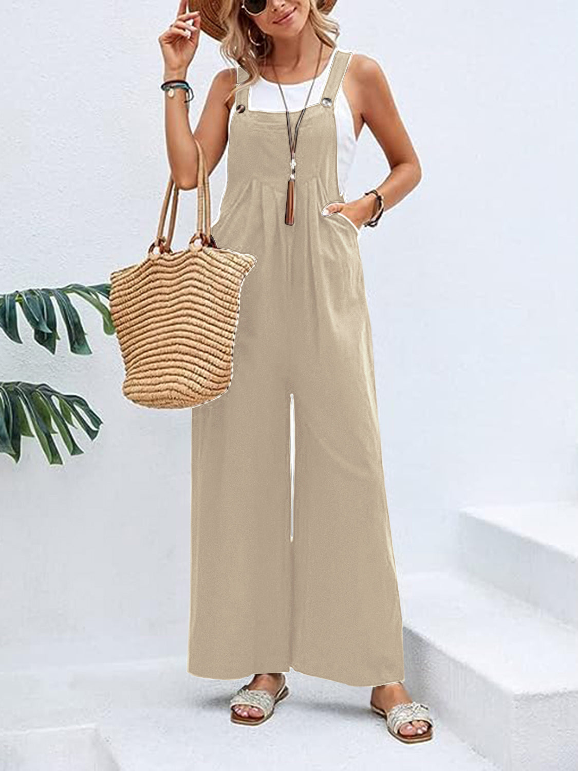 Wide Leg Overalls with Pockets - Bottoms - Overalls - 18 - 2024