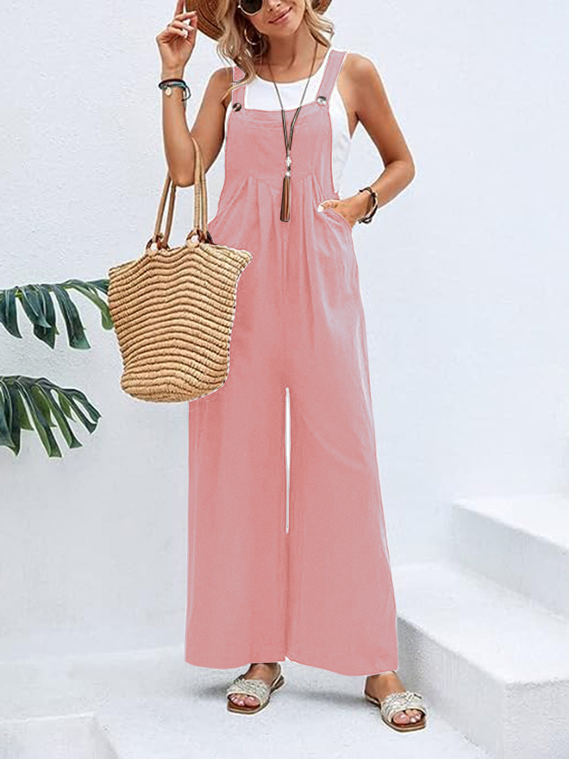 Wide Leg Overalls with Pockets - Bottoms - Overalls - 21 - 2024
