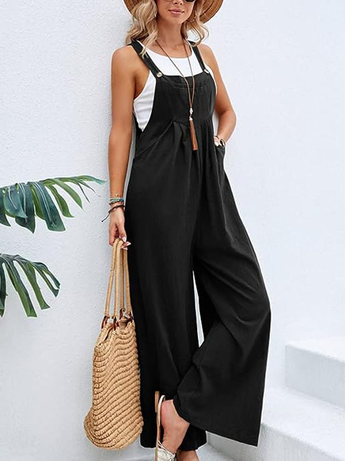 Wide Leg Overalls with Pockets - Black / S - Bottoms - Overalls - 4 - 2024