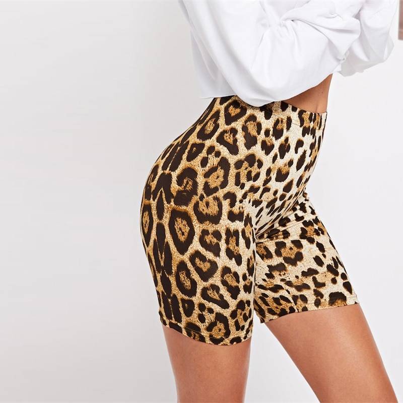 Women’s Casual Leopard Printed Skinny Short Leggings - Bottoms - Shorts - 2 - 2024