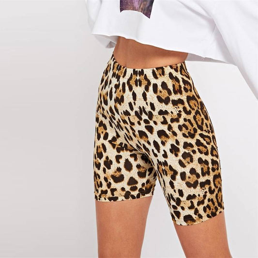 Women’s Casual Leopard Printed Skinny Short Leggings - Bottoms - Shorts - 1 - 2024