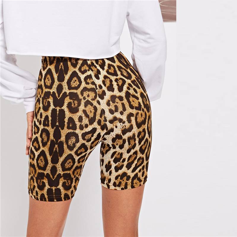 Women’s Casual Leopard Printed Skinny Short Leggings - Bottoms - Shorts - 3 - 2024