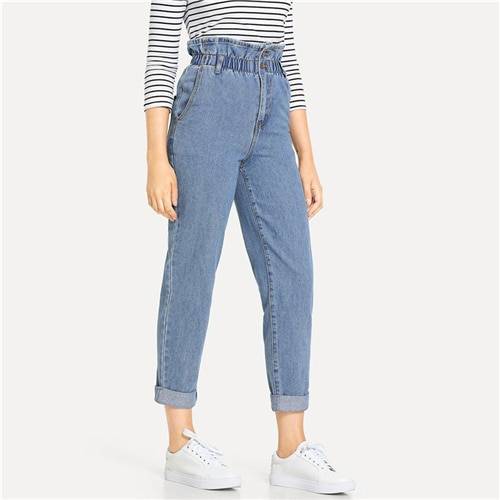 Women’s High Waist Rolled Jeans - Light Blue / M - Bottoms - Pants - 9 - 2024