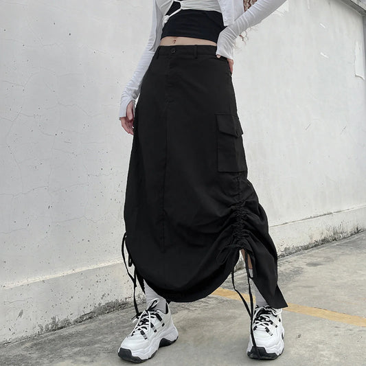 Y2K Fairy Grunge Adjustable Length Drawstring Cargo Skirt - Black / S - Bottoms - Skirts - 7 - 2024