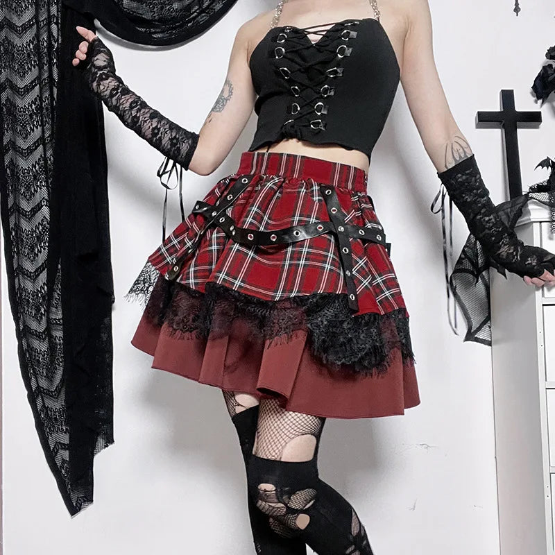 Y2K Lolita Layered Mini Skirt – Gothic Harajuku Plaid Pleated Design - Bottoms - Dance Dresses Skirts & Costumes - 3