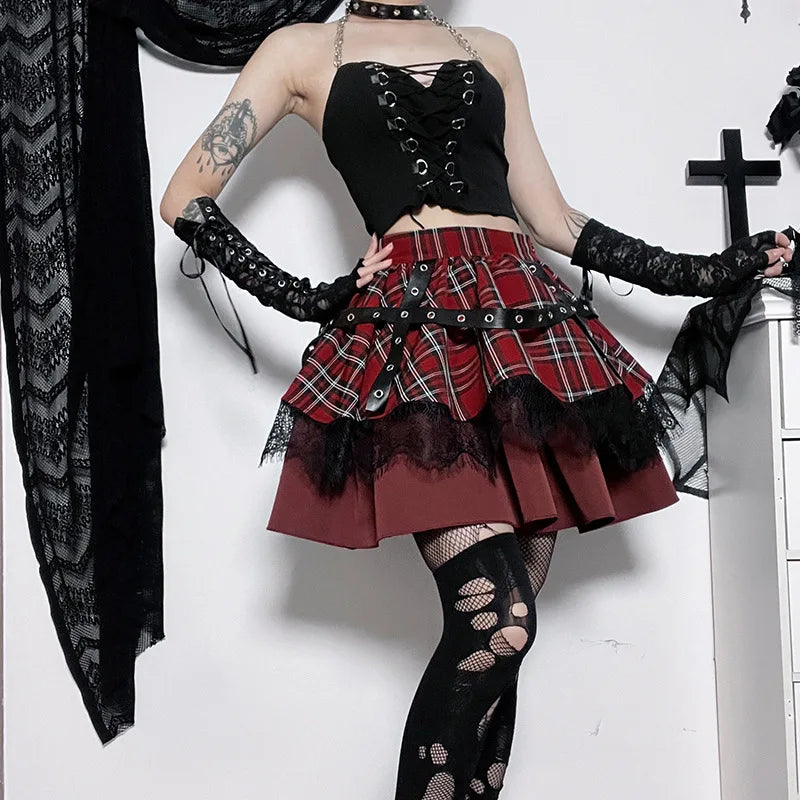 Y2K Lolita Layered Mini Skirt – Gothic Harajuku Plaid Pleated Design - Bottoms - Dance Dresses Skirts & Costumes - 6