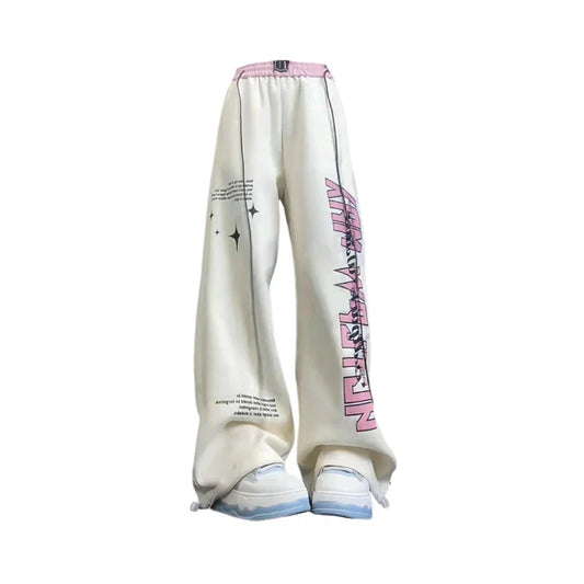 Y2K Retro High Waist Graphic Sweatpants - Women’s Harajuku Baggy Joggers - Apricot / S - Bottoms - Pants - 3 - 2024