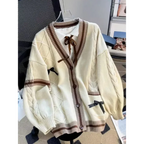 Bow Knit Cardigan – Y2K Aesthetic Contrast Trim Sweater - Sweaters - Long - V-neck - Cardigans - 3